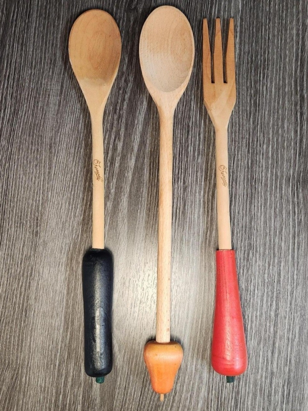 Wooden Kitchen Utensils with Colored Fruit And Vegtable Handles - Set of 3